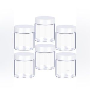 BRAND NEW 6 Pack 8 oz Plastic Pot Jars Round Clear Leak Proof